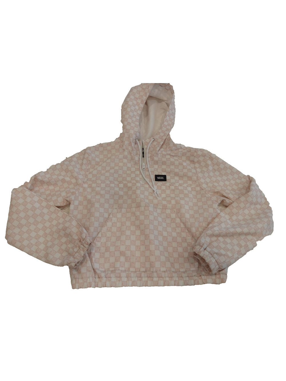 Vans Windbreaker Womens XS Pink White Checkerboard Half Zip Cropped Jacket